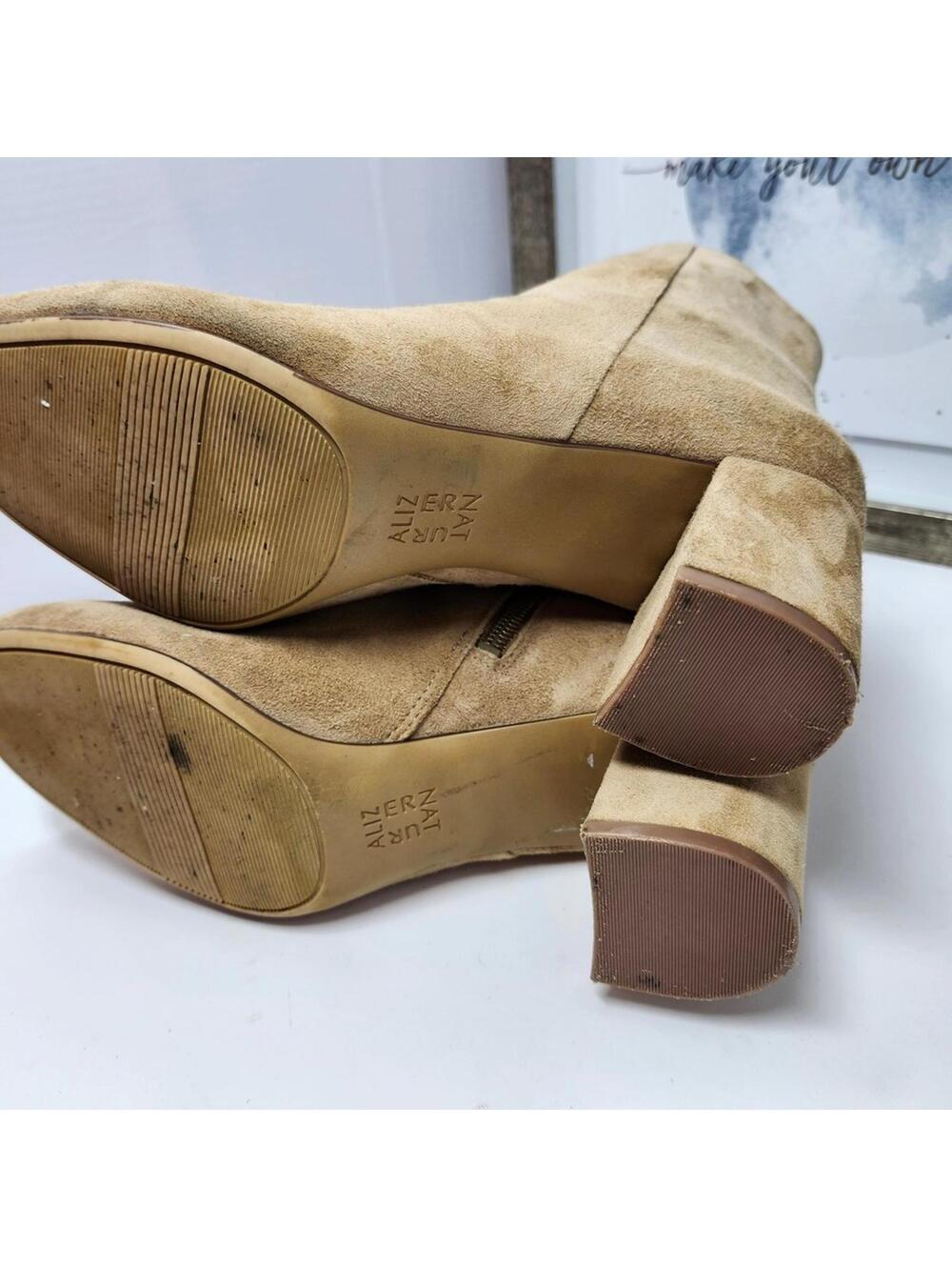 Naturalizer Westino Suede Ankle Boots Size 8.5M Block Heel Rose Gold Zip - Picture 6 of 7